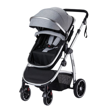 Stylish 2 in 1 Foldable Convertible Baby Stroller, High Landscape w/Reversible Seat, Removable Footmuff, Adjustable Backrest & Canopy, For Ages 0-36 Months.